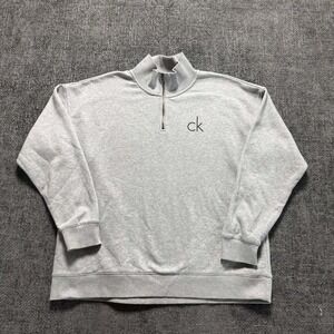 Calvin Klein Quarter Zip Sweatshirt Mens XL Gray Logo Mock Neck Pullover 0558